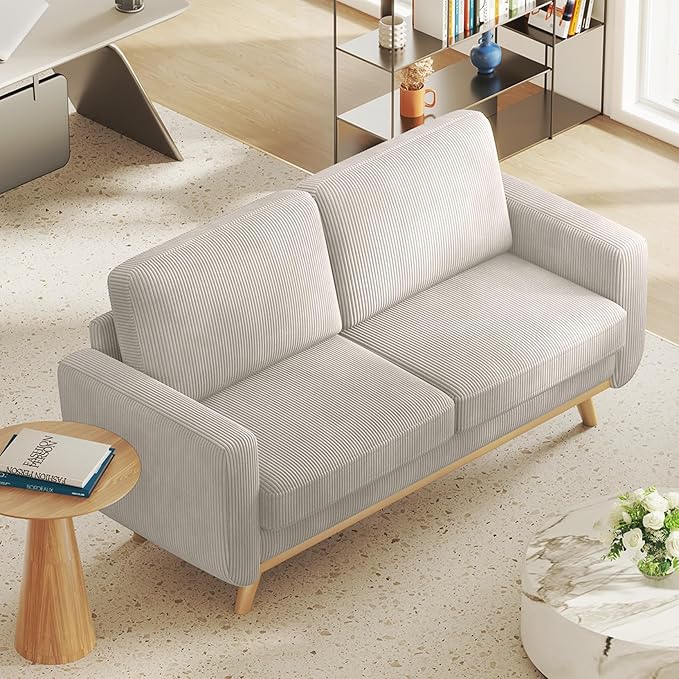 Vesgantti 68" Loveseat Sofa Light Grey, Comfy Corduroy Couch with Spring Cushion and Solid Wood, Modern Deep Seat for Bedroom, Living Room, Office
