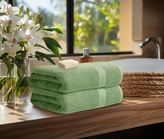 Avalon Towels Luxury 8 Piece Towels Set, 2 Bath Towels, 2 Hand Towels and 4 Washcloths, 600 GSM 100% Ring Spun Cotton Highly Absorbent Bathroom Towel Set, Ideal for Hotel, Spa and Gym (Sage Green)