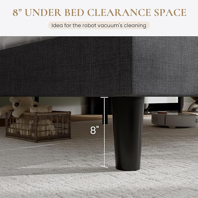 SHA CERLIN Full Size Platform Bed Frame with Charging Station, Velvet Wingback Headboard with Storage shelf, Wooden Slats Support, Ample Under-Bed Space, No Box Spring Needed, Easy Assembly, Dark Grey