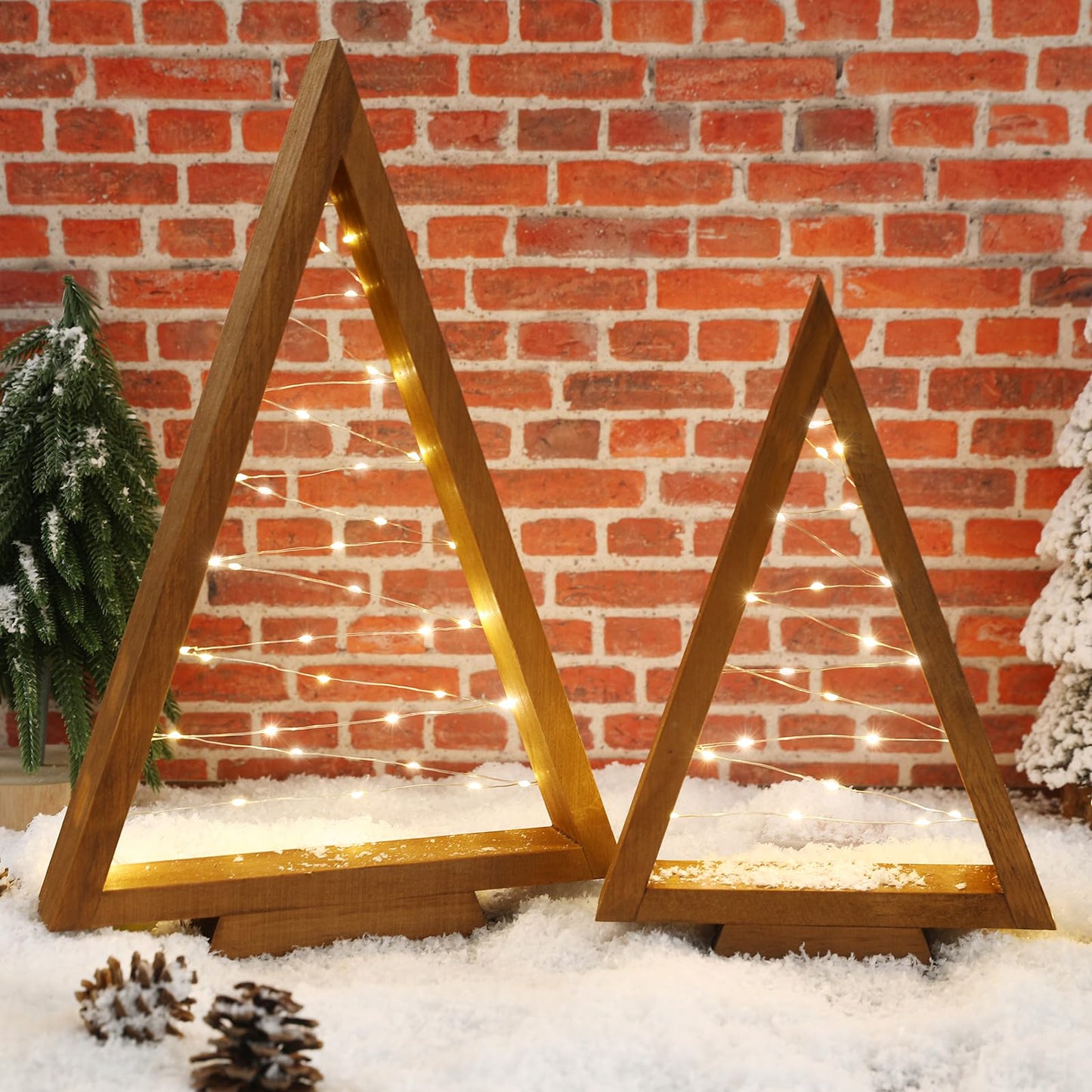 Christmas Decorations-2PCS Light Up Wooden Christmas Tree- Handmade Tabletop Christmas Tree with Light for Farmhouse Home Kitchen Table Mantle Shelf Party Decor