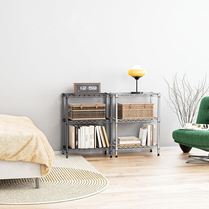 IZEUK 3-Tier Steel Storage Shelves, Heavy Duty Metal Shelf Wire Shelving Rack for Pantry, Kitchen, Living Room, or Office Organization (21.7" W x 11.8" D x 28.6" H, 750LBS, Black)