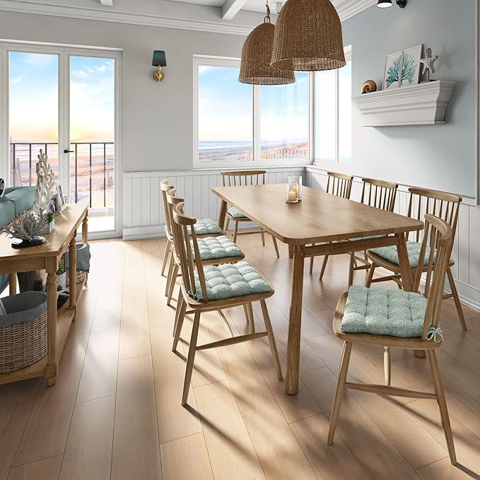 Barnett Home Decor Tibet Spa Dining Chair Pad with Ties - Medium Size 18 Chair Cushion - Latex Foam Fill - Machine Washable, Reversible, 100% Cotton, Made in USA (Blue-Green Mandalas)