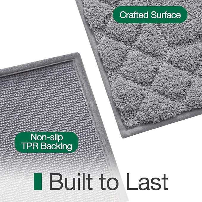 LUMI Bathroom Rugs, Ultra Soft Absorbent Bath Mat for Shower, Non Slip Washable Bath Rugs with Rubber Backing, Microfiber Plush Quick Dry Floor Mat for Bathtub, Floor, White, Grey, 24x43