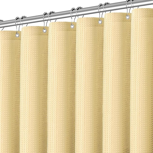 Neutral Fabric Shower Curtain for Bathroom Stall, 60 inche Waffle Weave Shower Curtain Beige, Machine Washable Waterproof 256GSM Heavy Duty Weighted with 10 Metal Hooks, 60Wx72H