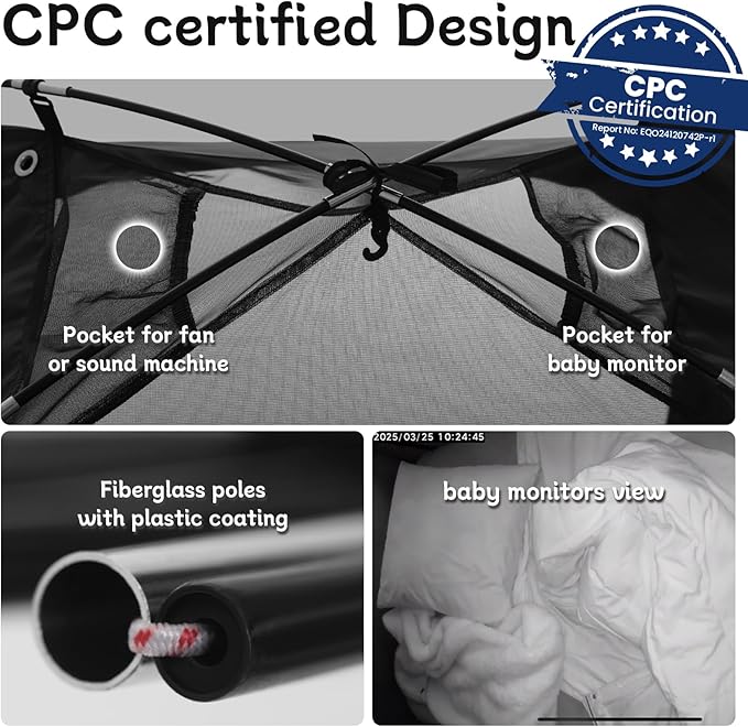 Sleep Pod for Kids, Babies & Toddlers, fits Pack N Play, Mini Crib, Kids Air Bed & Cot, Blackout Tent with Fan Pouch & Monitor Pouch, Portable & Easy Setup, Great for Travel & Room Sharing
