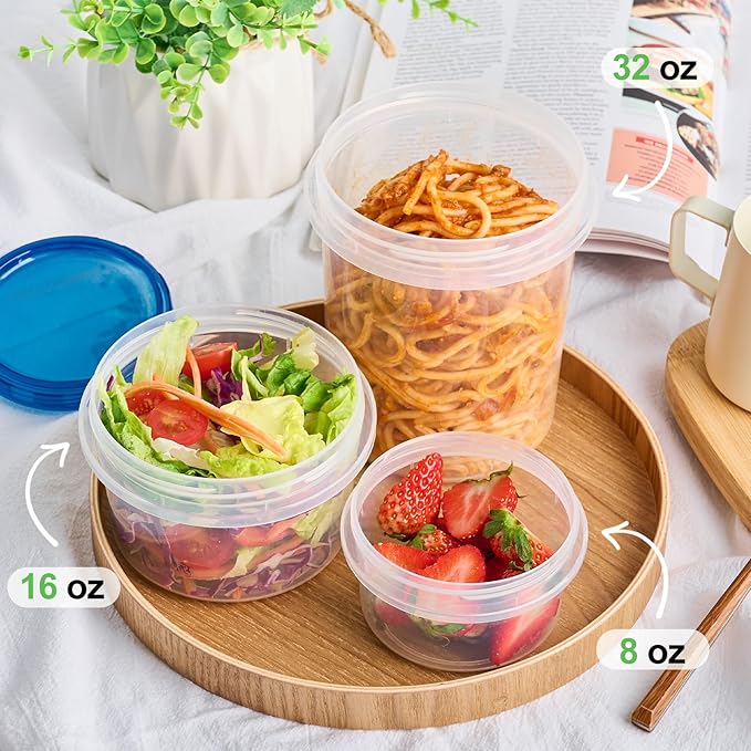 Qeirudu 10 Pack 8oz Freezer Storage Containers with Screw Lids, Leakproof Meal Prep Containers, Small Reusable Plastic Food Storage Containers for Fruits, Leftovers, Salads, Overnight Oats