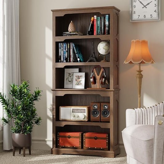 Tall Bookcase, 70 inch Height, 5-Tier Open Storage Shelf, 31.5 in Wide Standing Bookshelves for Home, Office, Bedroom, School, Library, 31.5W * 11.81D *70H (Walnut, Open Storage)