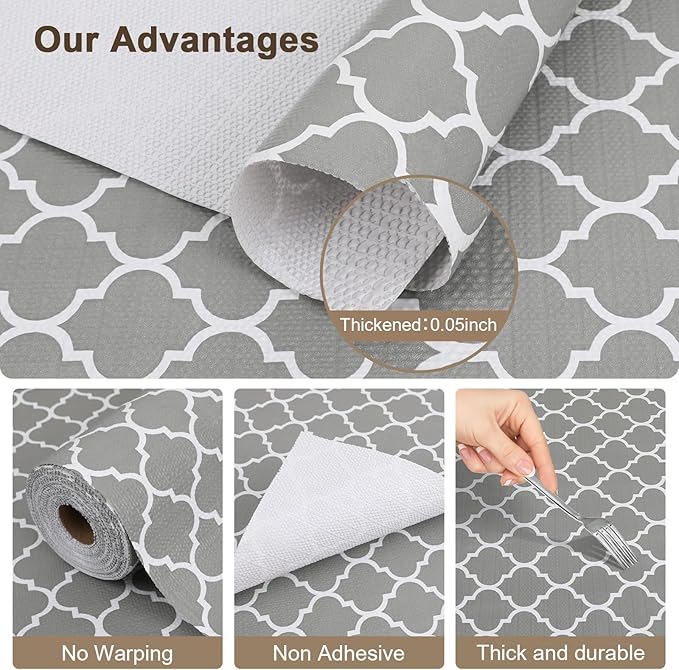 OcePor Non-Adhesive Drawer and Shelf Liner 17.5IN x 20FT，Non Slip Cabinet and Cupboard Liner, Kitchen Cabinet Liners for Shelves, Waterproof Drawer Shelf Liners for Cabinets/Bathroom Cupboard