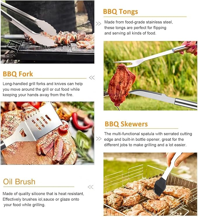 30PCS Portable Grilling Accessories Kit,BBQ Accessories Set with Storage Bag,Stainless Steel Barbecue Tool Set with Apron, for Outdoor,Camping,Backyard Grill Accessories Sets,Man Best Barbecue Gift