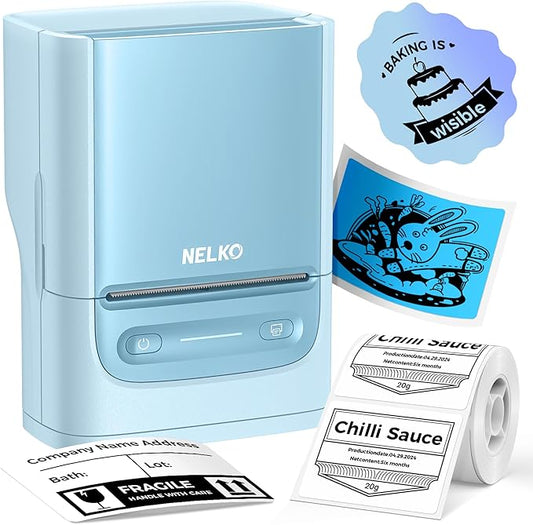 Nelko PM220 Bluetooth Label Maker Machine with Tape, 2 Inch Portable Thermal Printer for Small Business, Address, Logo, Clothing, Sticker Printer for Phones & PC, Cyan