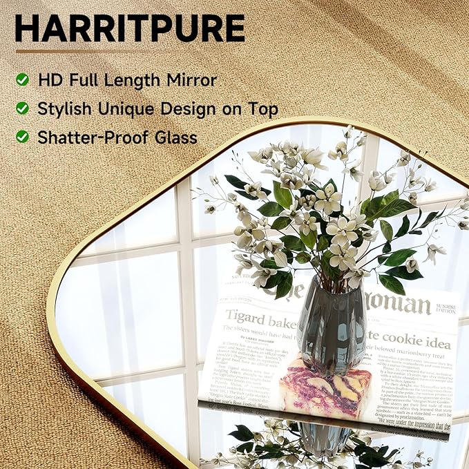 HARRITPURE 28"x71" Full Length Mirror Floor Mirrors Freestanding Hanging or Leaning Large Mirrors Full Body Mirror with Stand for Cloakroom, Bedroom, Living Room, Gold