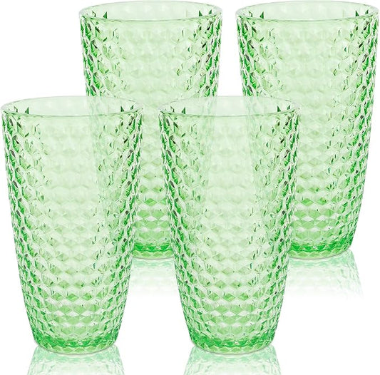 BELLAFORTE Shatterproof Tritan Plastic Tall Tumbler, 19oz Drinking Glasses Set of 4 - Laguna Beach Unbreakable Outdoor Drinkware for Party, Poolside, Indoor Use - Dishwasher Safe, BPA Free - Green