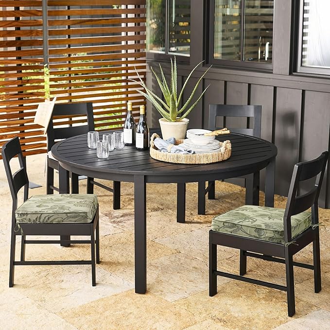 Outdoor Square Corner Seat Cushion, 19"x19"x3", Set of 4, Non Slip Seat Cushion Pads with Removable Cover for Patio Furniture, Garden Yard Lawn, Dark Green Vine