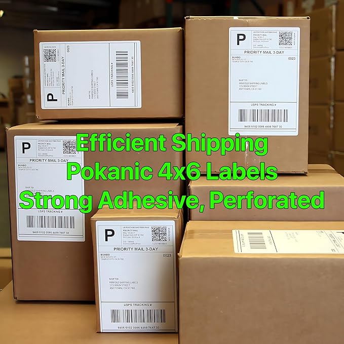 Fanfold [4 x 6 inch] x [3000 Labels] Thermal Stack Direct White Strong Adhesive Perforated Postage Shipping Printer Compatible with Zebra SNBC Epson Rollo (3000 Labels, Fanfold)