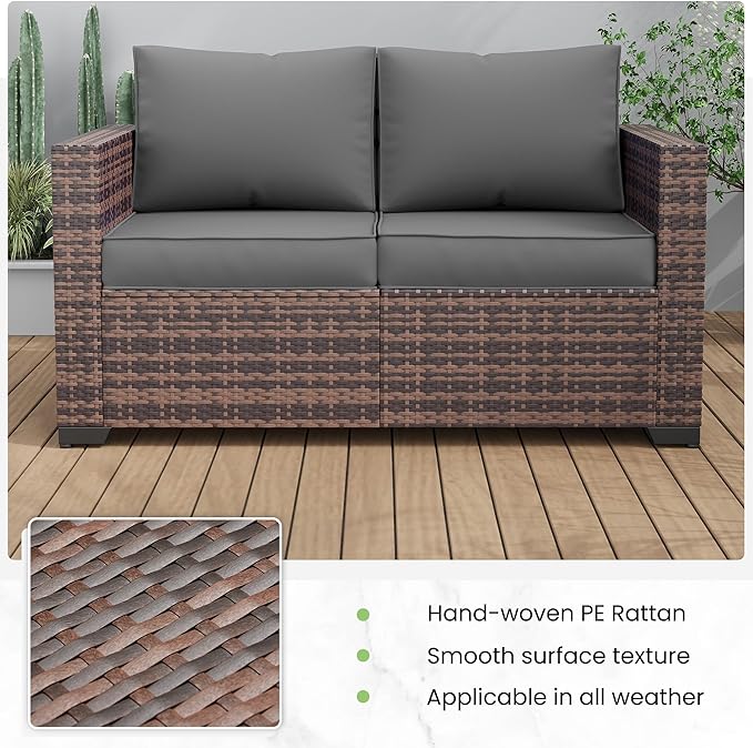 Amopatio Patio Loveseat, Outdoor Furniture 2-Seat Wicker Porch Furniture Outdoor Couch Sofa with Water-Resistant Cover & Non-Slip Cushions, Premium Patio Set, Gray