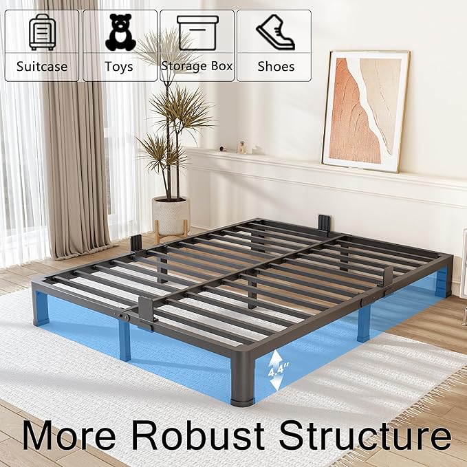 FUIOBYVV 6 Inch Full Bed Frame with Rounded Corner and Headboard Hole Mattress Retainers 3500 LBS Metal Heavy Duty Steel Slats Support No Box Spring Needed Platform Noise Free Easy Assembly