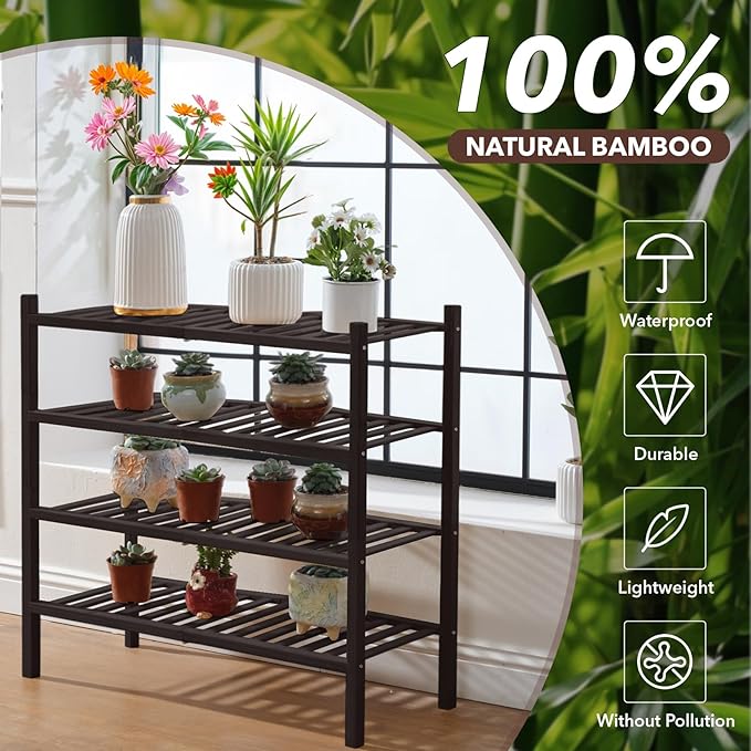 4 Tier Bamboo Shoe Rack Storage Organizer for Closet, Multifunctional Stackable Free Standing Shoe Shelf Organizer for Small Space,Entryway, Hallway, Bathroom27 x11 x26 (Brown, 4 Tier)
