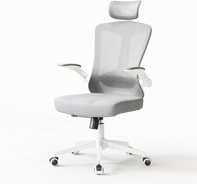 Ergonomic Office Chair - 400LB Comfy Desk Chairs with Headrest and Back Support, Heavy Duty Mesh Computer Chair with Wheels and Arms for Home Office, Study, Bedroom and College Dorm (Grey)