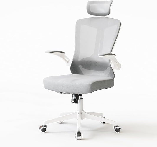 Ergonomic Office Chair - 400LB Comfy Desk Chairs with Headrest and Back Support, Heavy Duty Mesh Computer Chair with Wheels and Arms for Home Office, Study, Bedroom and College Dorm (Grey)