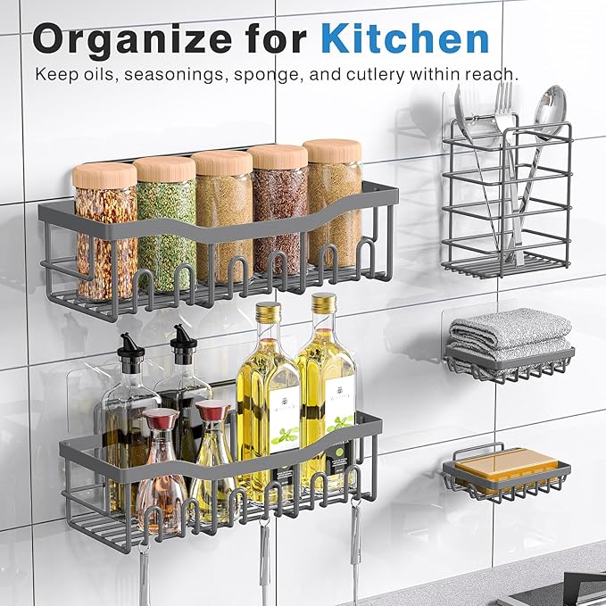 5-Pack Rustproof Stainless Steel Shower Caddy – No Drill Adhesive Bathroom Organizer with Large Capacity, Spacious Shower Shelves for Inside Shower, Kitchen & Home Decor Storage-XL Size