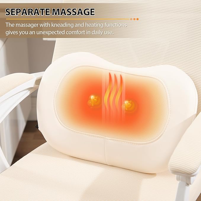 Qulomvs Ergonomic Office Chair with Massage&Heated Lumbar Support, Kneading Massage Office Chair with Foot Rest, Reclining Home Office Desk Chair 90-135 Adjustable Mesh Computer Desk Chair with Wheels