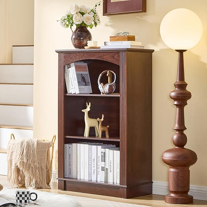 Small Bookshelf, 3 Tier Bookcase and Kids Bookshelf, Cherry Storage Cabinet with Wooden Cube Storage Organizer, Modern Book Shelf for Bedroom Furniture, Living Room, Office, Toy Organizer Cabinet