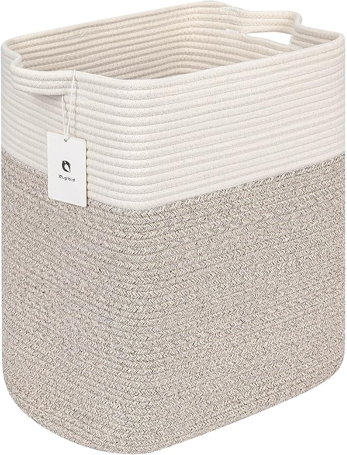 Tall Storage Baskets for Clothes Fabric Cotton Rope Storage Basket bin with Handles, Decorative Woven Basket for Living Room,Closet Organizer Blankets, and 2bags Brown 17.8×W12.5×H17.9)