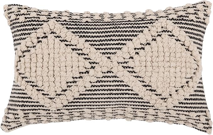 REDEARTH · Boho Textured Throw Pillow Cushion Covers- Lumbar Woven Tufted Decorative Farmhouse Cases Set for Couch, Sofa, Bed, Chair, Dining, Patio, Outdoor; 100% Cotton (12"x20", Gray) Pack of 2