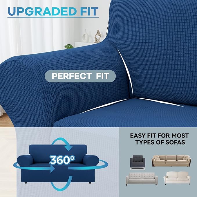 LURKA Stretch Loveseat Sofa Slipcovers 1 Piece Couch Covers for Sofa Furniture Protector Full Sofa Covers with Elastic Bottom for Kids and Dog (Medium,Royal Blue)