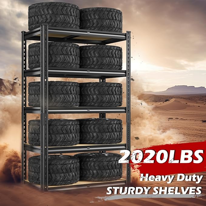 REIBII Storage Shelves 2020LBS Garage Shelving Heavy Duty 5 Tier Metal Shelving Adjustable Metal Shelf 59.8" H Pantry Shelf for Kitchen Warehouse Basement 28" W x 12" D x 59.8" H, Black