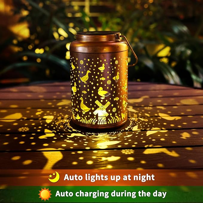 Duck Solar Lanterns Outdoor Waterproof Hanging Solar Lights Duck Garden Decor Gifts for Women Men Metal Lantern Decoration Outside for Yard, Patio, Backyard, Porch, Pathway, Lawn