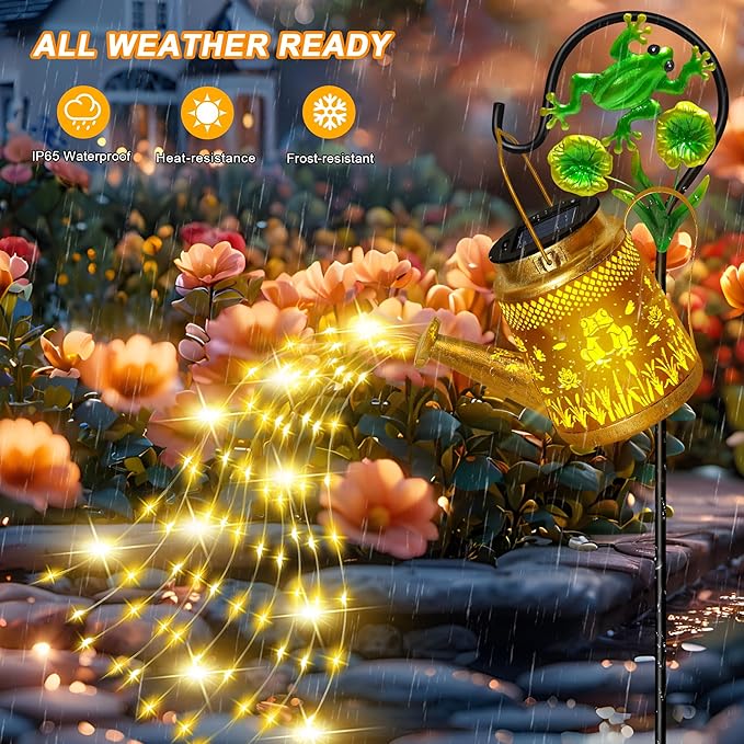 Solar Lanterns Outdoor Garden Decor, Mothers Day Gifts for Women Mom Grandma Birthday, Large Frog Hanging Watering Can with Shepherd Hook, Waterproof Garden Lights for Outdoor Landscape Pathway Yard