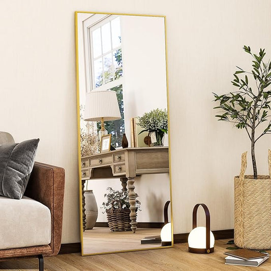 HARRITPURE 21"x56" Full Length Mirror Floor Rectangle Mirrors Aluminum Frame Standing Wall & Leaning Large Dressing Mirror for Living Room Bedroom Cloakroom,Gold