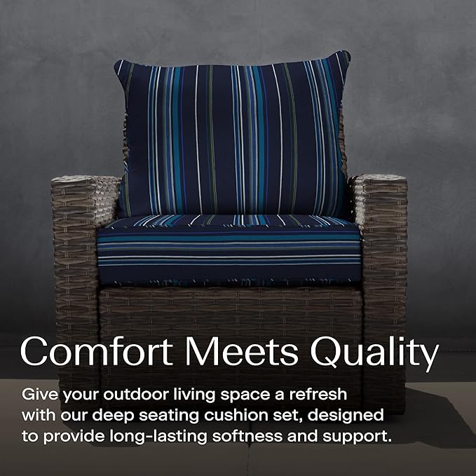 Honeycomb Outdoor Deep Seat, 24 x 23, Sunbrella Stanton Lagoon Chair Cushion for Patio Furniture