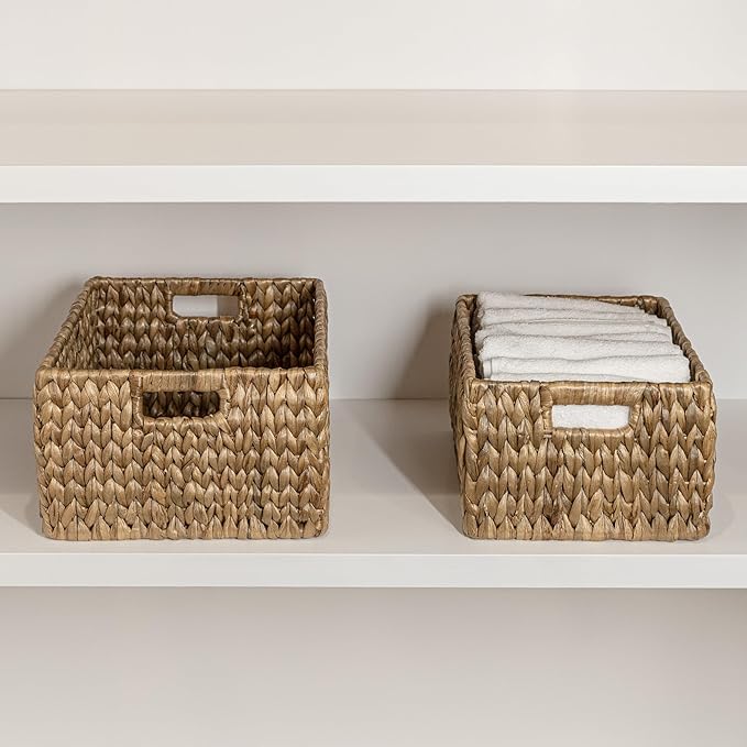 happimess BSK1008A-2SET Leif Rustic Minimalist Hand-Woven Hyacinth Nesting Wicker Storage Baskets with Handles, Seagrass Container for Decoration in Living Room, Bedroom, Entryway, Natural (Set of 2)