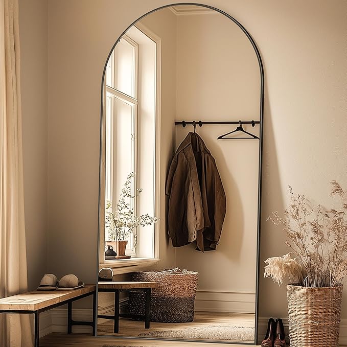 Full Length Mirror, 77"x38" Oversized Arched Mirror Large Standing Mirrors, Tall Mirrors Body Floor Mirror for Bedroom Living Room Aluminum Frame,Black