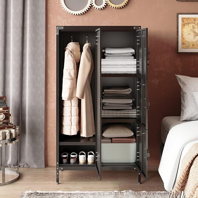 Metal Storage Cabinet, Storage Locker Employees Locker with 4 Doors, 55" Height Steel Cabinet with Lockable Doors, Storage Cabinet with Adjustable Feet for Home Office Gym.