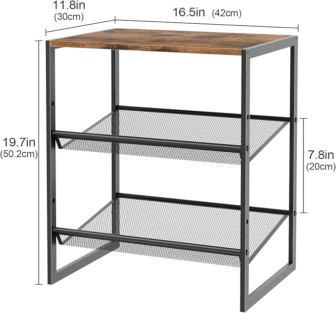 Garden 4 you 3 Tiers Narrow Shoe Rack,Small Space Freestanding Shoe Storage Organizer with Brown Wooden Tabletop,Adjustable Metal Shelf Stackable Shoe Shelf for Entryway Hallway Living Room Closet