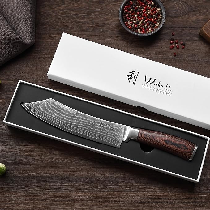 Wakoli EDIB Grill & Butcher Knife 8-inch - 67-Layer Damascus VG10 Core Steel, Professional Chef Knife with Pakkawood Handle, for Meat, Vegetables & Outdoor Grilling in Gift Box