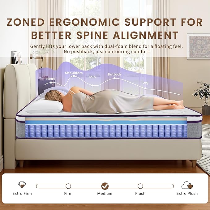 Twin XL Mattress, 10 Inch Memory Foam Mattress with Pocket Spring, Soft & Comfortable Medium Firm, Hybrid Mattresses Twin XL Size Mattresses in a Box for Motion Isolation, Pressure Relief