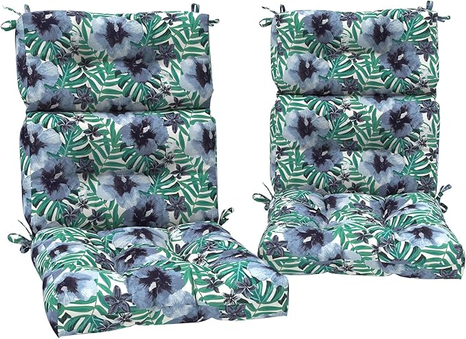 Set of 2 Outdoor High Back Chair Cushions 44"x 22",Water Repellent Rocking Cushion Replacement, Seat/Back Chair Cushions for Patio,Porch,and Indoor - Blue Salmone Tropical