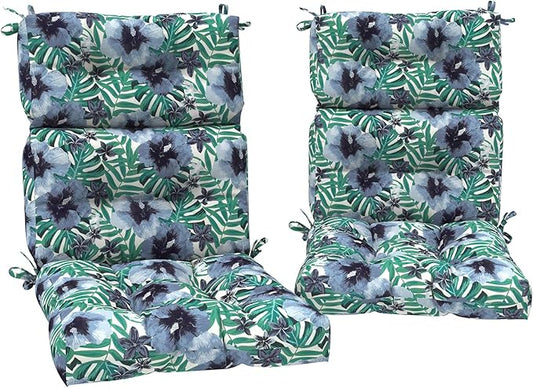 Set of 2 Outdoor High Back Chair Cushions 44"x 22",Water Repellent Rocking Cushion Replacement, Seat/Back Chair Cushions for Patio,Porch,and Indoor - Blue Salmone Tropical
