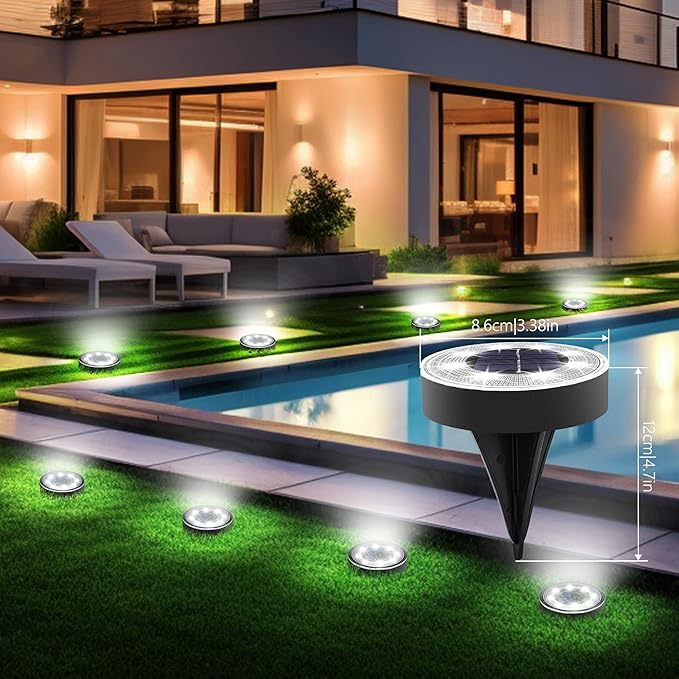 Joomer Solar Ground Lights, 12 Pack 8 LED Solar Lights Outdoor Waterproof IP68 Disc Light Landscape Lighting Garden Light for Patio Pathway Lawn Yard Driveway Walkway(White)
