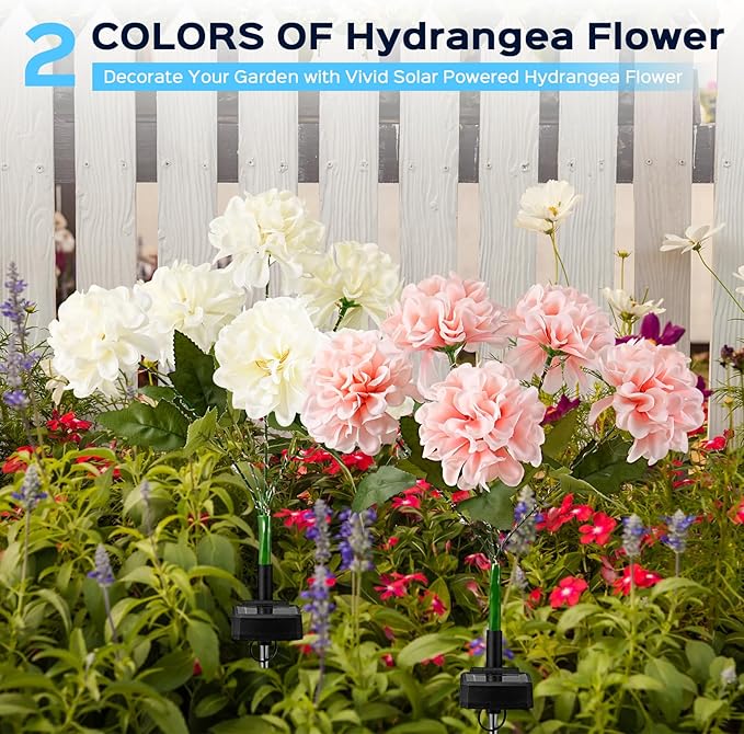 6 Pack Solar Garden Lights Outdoor, LED Colorful Waterproof Solar Powered Hydrangea Flowers Landscape Lights for Patio, Outside Yard, Pathway Decorative, Décor, Two Lighting Modes