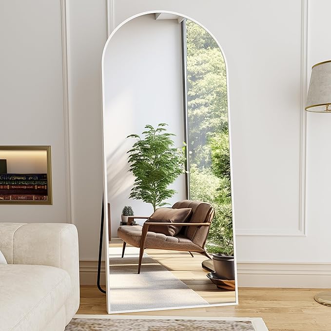Mirror Full Length, 71"x26" Arched Full Length Mirror, Arch Mirror with Stand, Large Standing Mirrors, Oversized Full Body Mirrors with Aluminum Frame for Bedroom, Living Room (White)