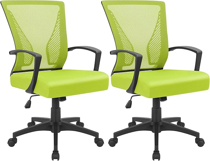 Furmax Office Chair Ergonomic Computer Desk Mesh Chair Mid Back Swivel Lumbar Support with Armrest (2, Cyan)