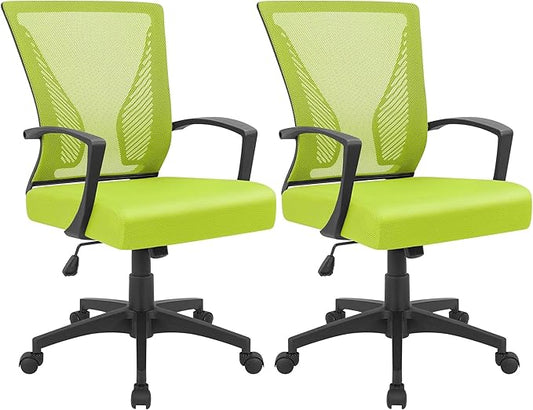 Furmax Office Chair Ergonomic Computer Desk Mesh Chair Mid Back Swivel Lumbar Support with Armrest (2, Cyan)