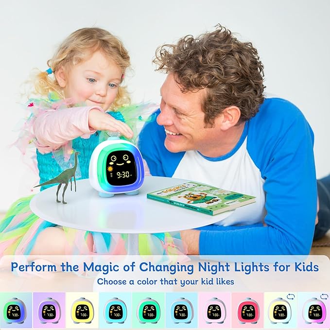 Alarm Clock for Kids, Kids Night Light with 3 Brightness 10 Color Mode Night Light Dual alarm Snooze Mode Sleep Training Adjustable Volume Memory Battery Sleep Timer, Kids gifts for Boys and Girls