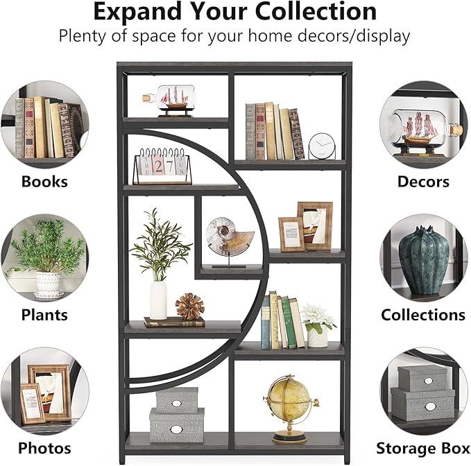Tribesigns Bookshelf Industrial 5 Tier Etagere Bookcase, Freestanding Tall Bookshelves Display Shelf Storage Organizer with 9-Open Storage Shelf for Living Room, Bedroom