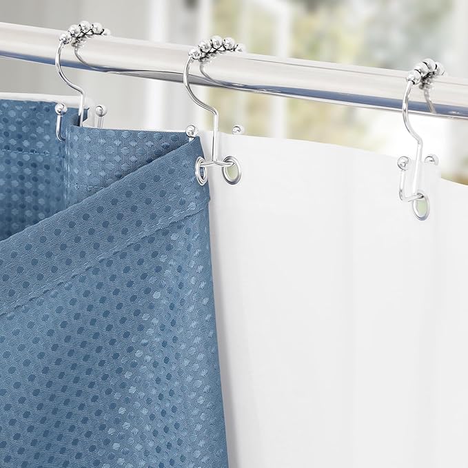 3 in 1 Extra Long Moonlight Blue Shower Curtain Set-72 W x 84 H, Modern Waffle and PEVA Liner Set with 12 Stainless Steel Hooks, Waterproof Fabric for Bathroom